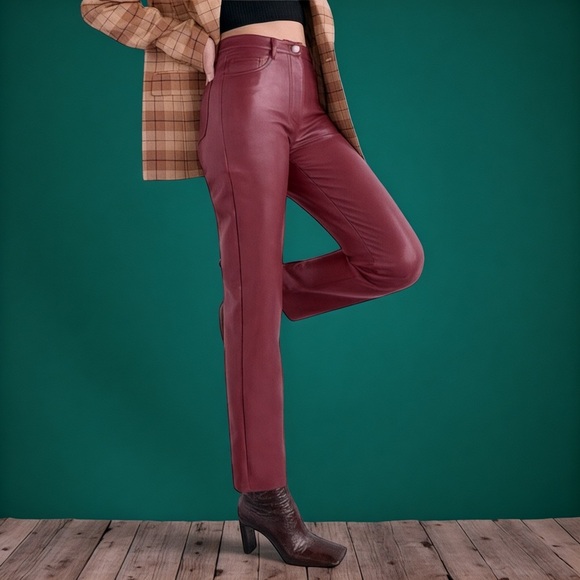 Wilfred Pants - Aritzia Wilfred Melina Vegan Leather Straight Leg Pants In Rich Maroon Size 8